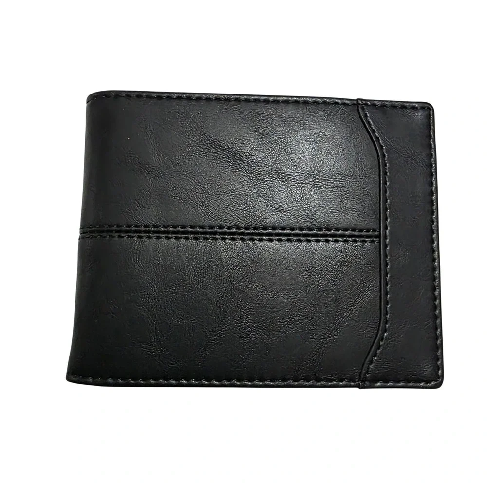 Furid Mens Black Leather Wallet for Samsung Galaxy SmartTag2 RFID Bifold Slim